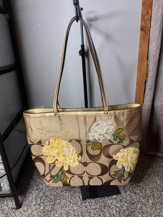 Coach Handbags - Coach Gold & Brown Signature Floral Tote